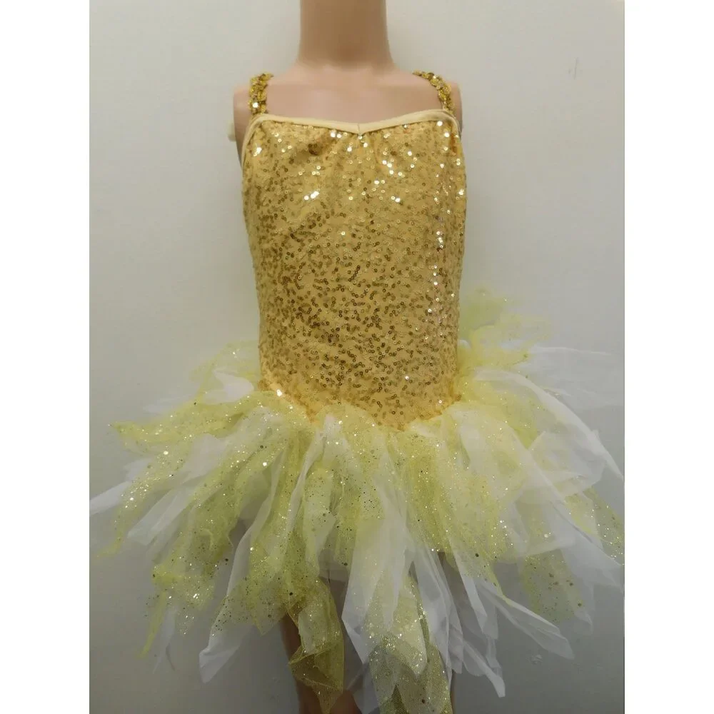 Pre-Owned Dance Costume Large Child Gold Costume Gallery 15226 Ballet Jazz